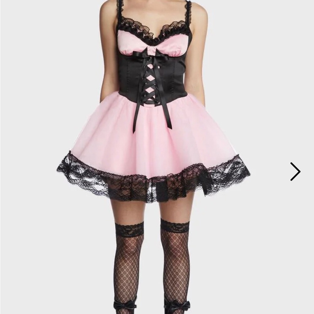 Dolls Kill Blush Veiled Gloom Corset Pink and Black Medium Dress NWT